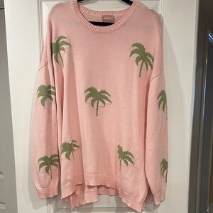 Show Me Your MuMu Pink Sweater with Green Palm Trees